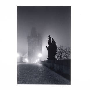 Michael Kenna, Charles Bridge, photograph: MICHAEL KENNA (American/British, born 1953), Charles Bridge, 1989, gelatin silver print, dry mounted, (approximate dimensions - image: 9 x 6 inches, mount: 14 x 11 inches); dated lower left and signed