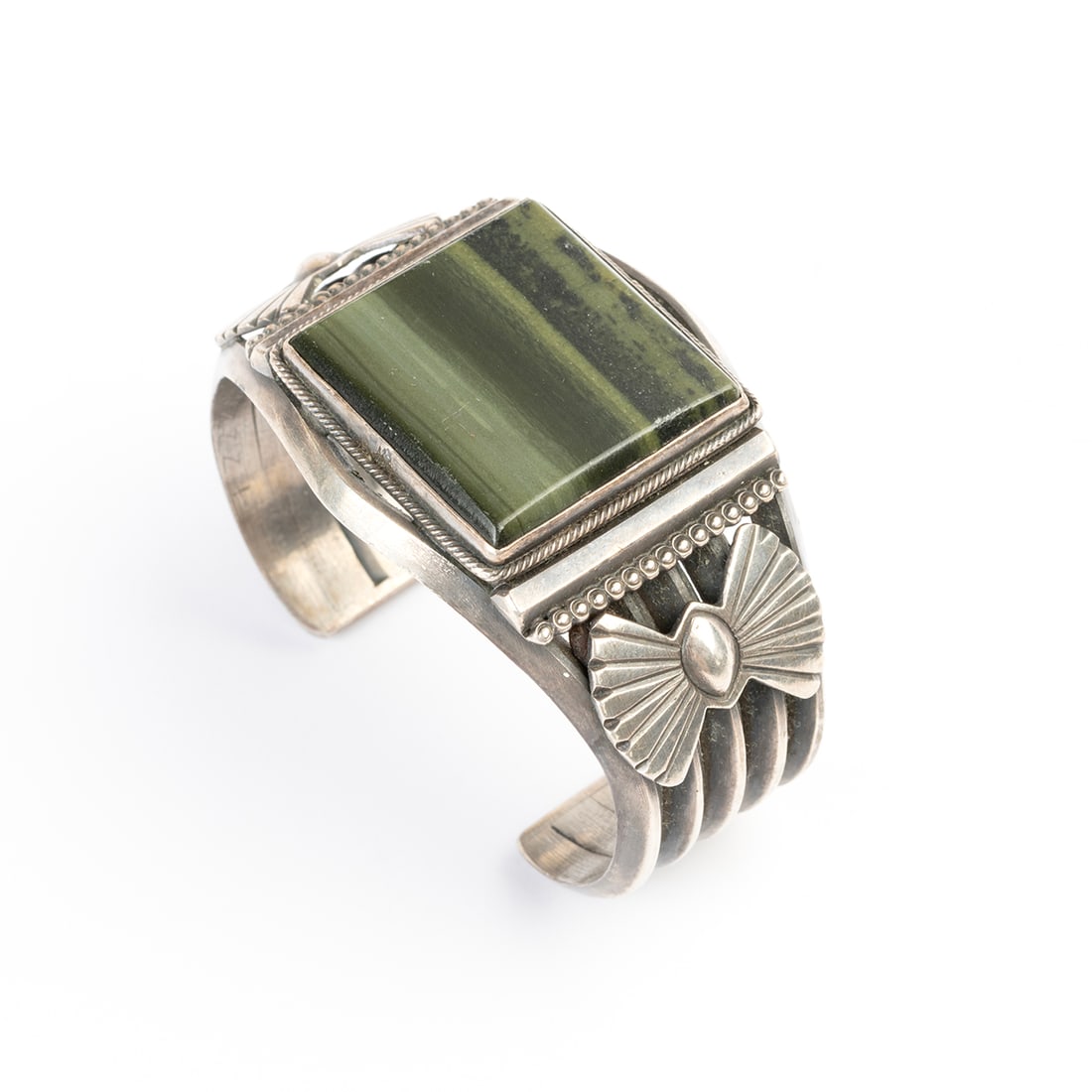 Native American Hardstone, Silver Cuff Bracelet. (1 of 5)