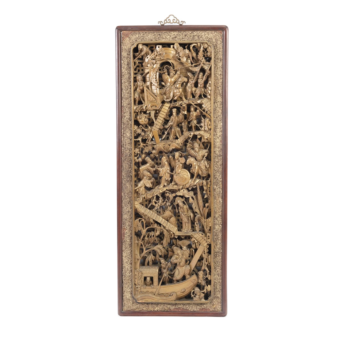 Chao Zhou Type Framed Carved and Gilt 'Warriors' Panel (1 of 4)