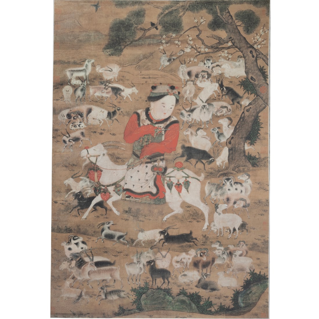 Anonymous Artist: 'Boy with Goats', Chinese Painting (1 of 7)