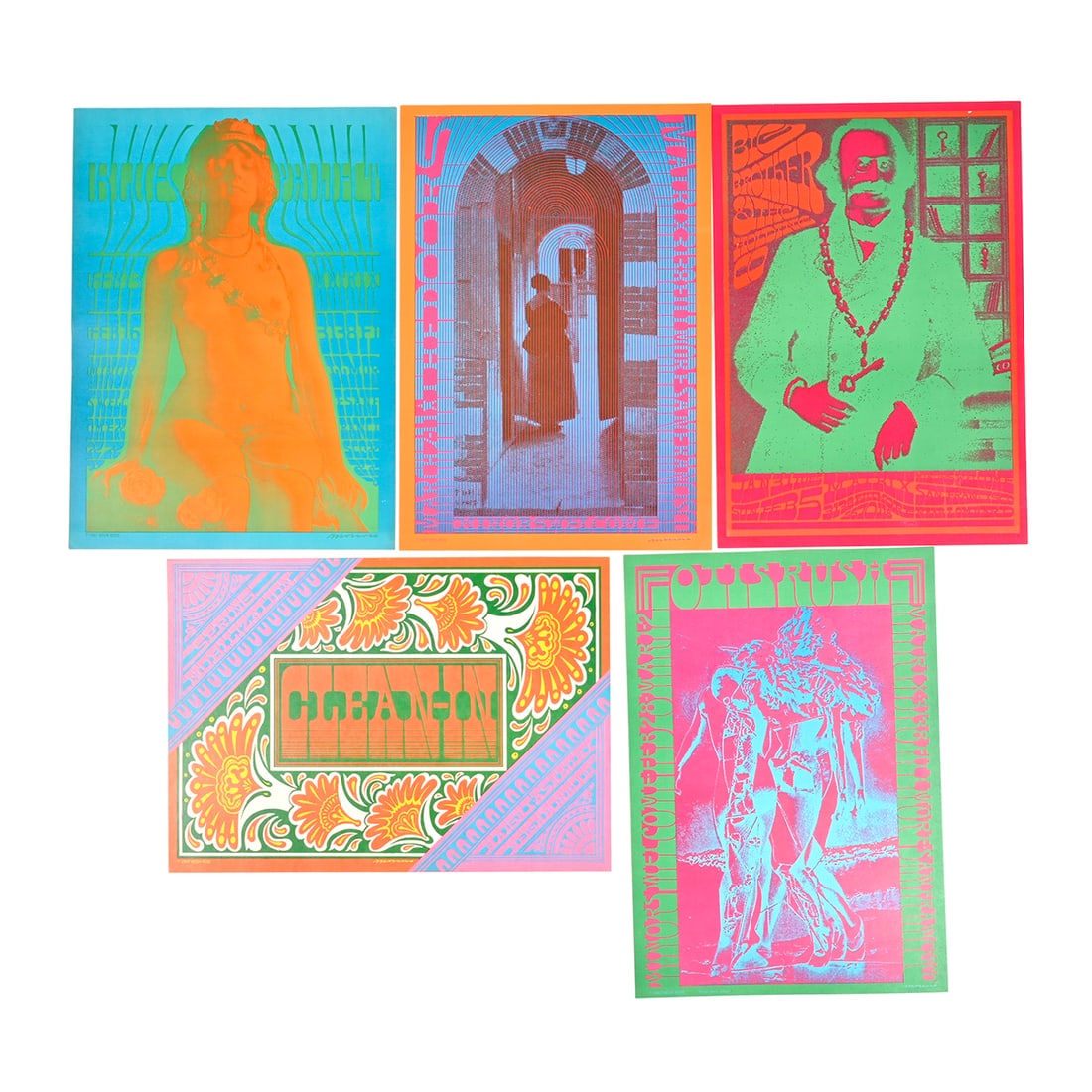 Five Victor Moscoso Neon Rose 1967 Posters (1 of 2)