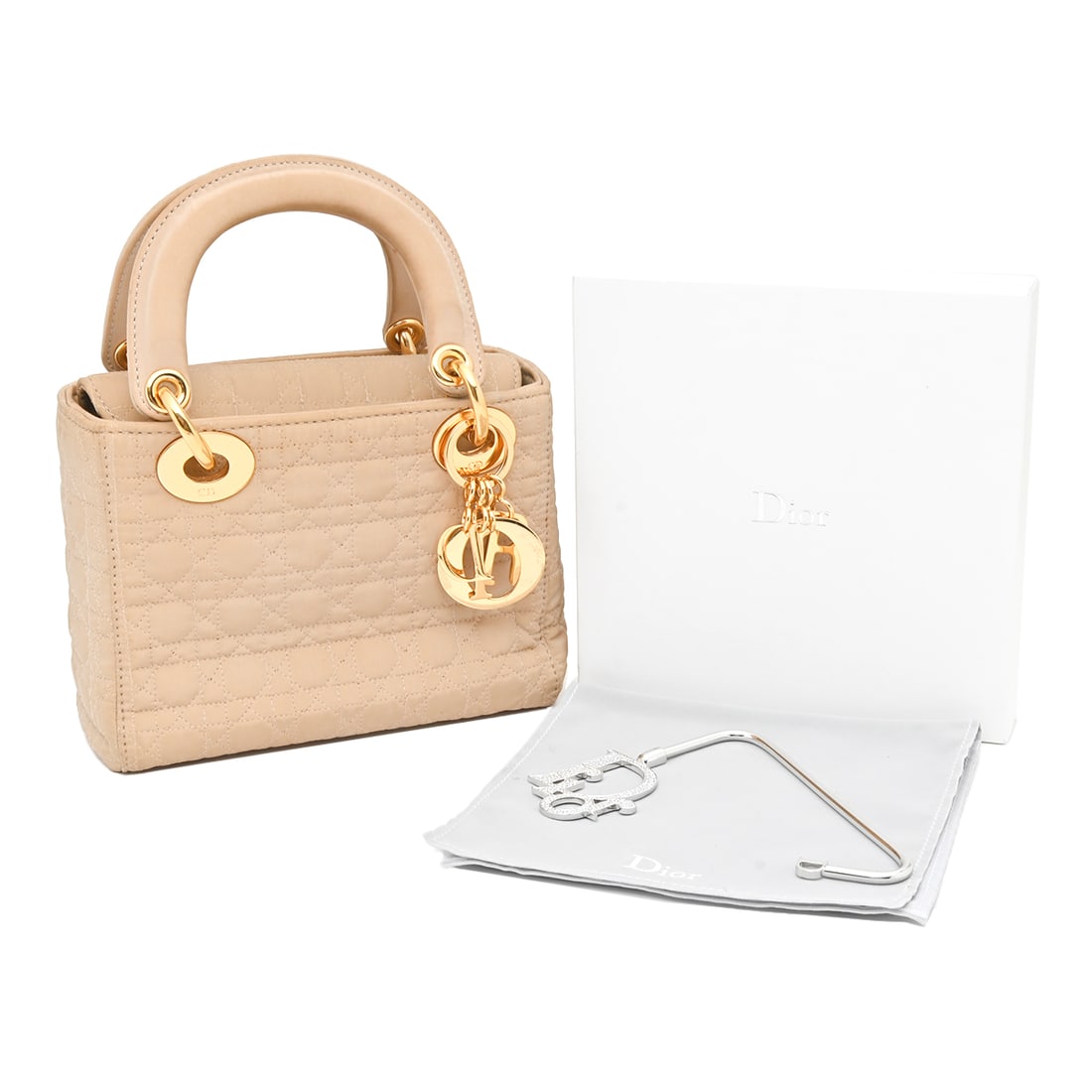 Christian Dior Lady Dior Beige Quilted Bag and Bag Hook (1 of 4)