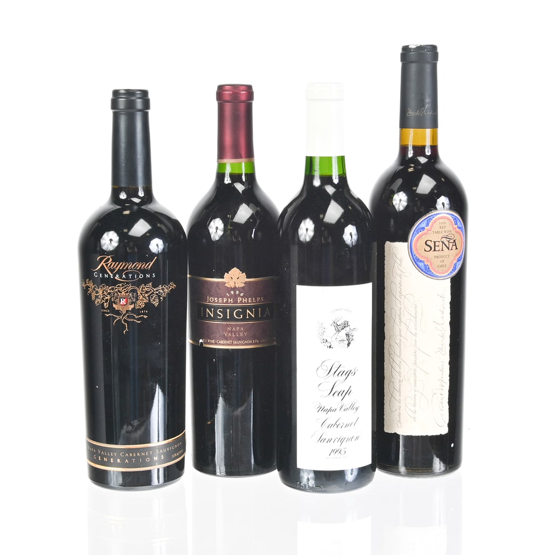 Four Bottles 1995 1996 California, Chilean Red Wines: Four Bottles 1995 1996 California, Chilean Red Wines. One bottle 1995 Stag's Leap Napa Valley Cabernet Sauvignon. One bottle 1995 Raymond Generations Cabernet Sauvignon. One bottle 1996 Joseph Phelps 