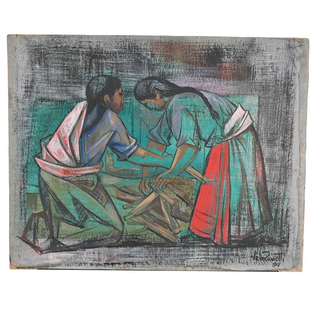 Jose Vela Zanetti, Two Women Preparing a Fire, gouache (1 of 3)