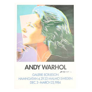 Andy Warhol, signed exhibition poster: ANDY WARHOL (American, 1928-1987) Ingrid Bergman, offset poster, (approximate dimensions - image: 18 1/2 x 18 1/2 inches, sheet: 27 1/2 x 19 3/4 inches); signed lower right; Printed for an exhibition