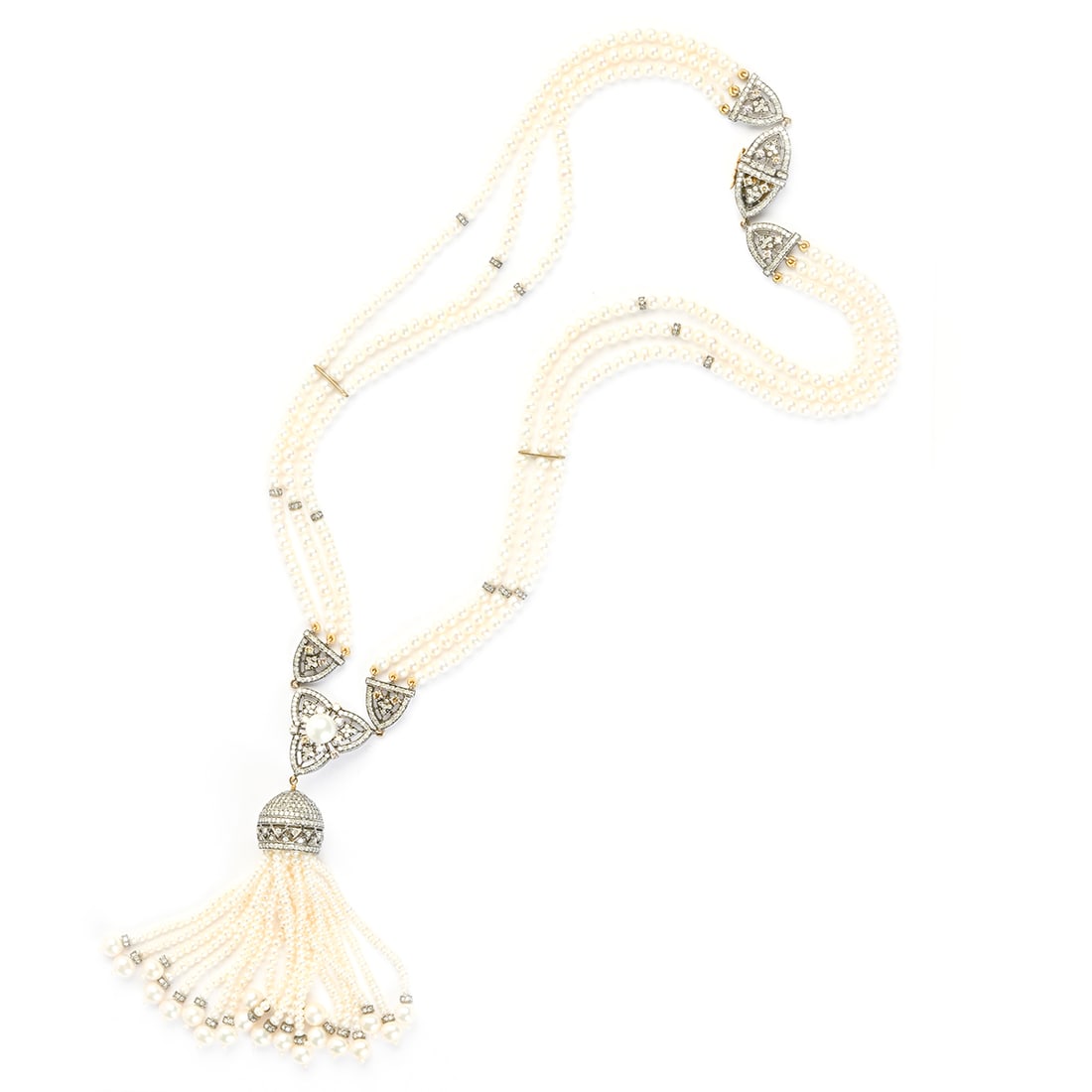 Cultured Pearl, Diamond, Silver Sautoir. (1 of 3)