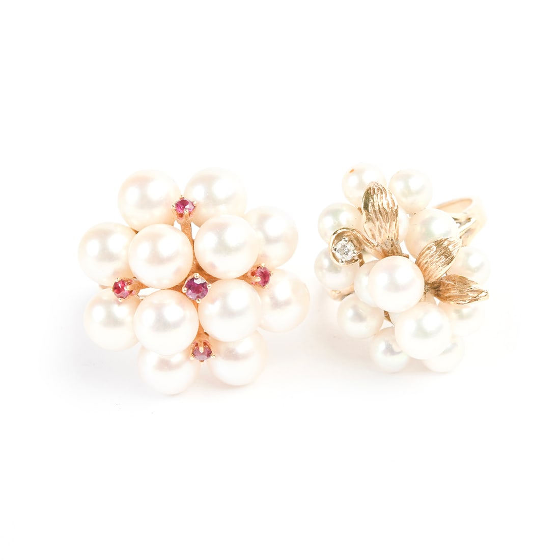 Two Cultured Pearl, Ruby, Diamond, 14k Gold Rings. (1 of 3)