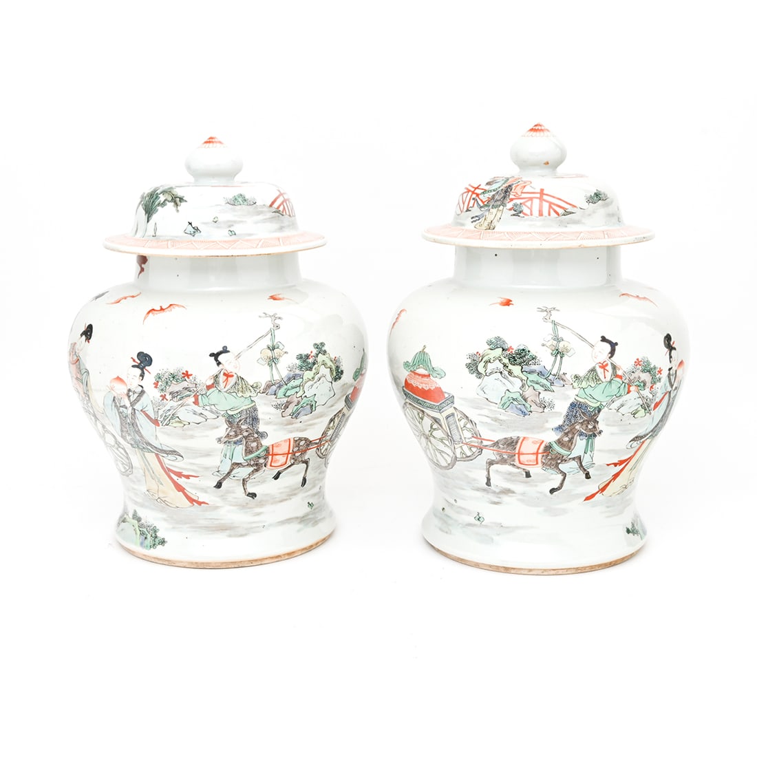 Pair of Chinese Famille Verte Jars with Covers (1 of 2)