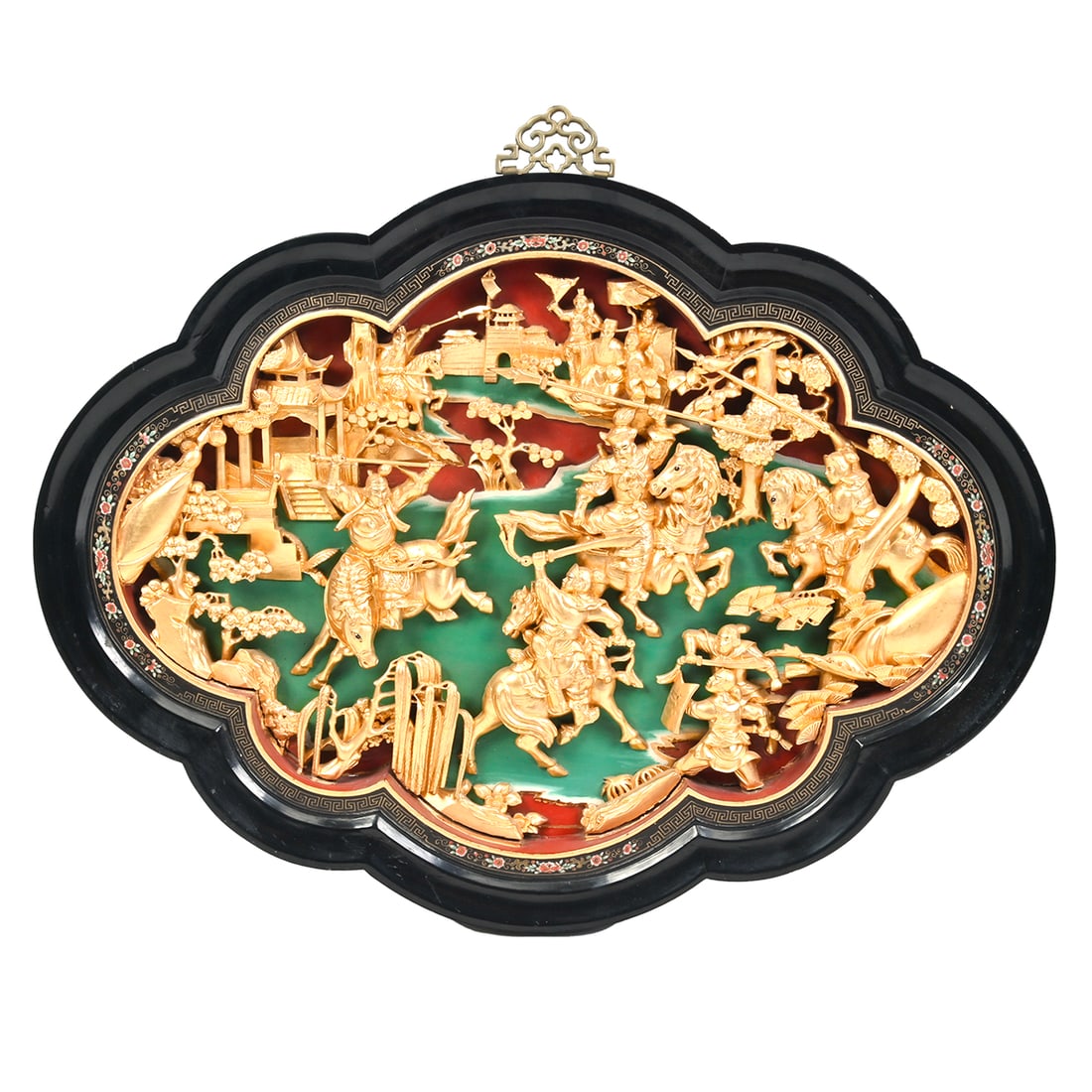 Chinese Carved Polychrome Painted Figural Wall Panel (1 of 2)