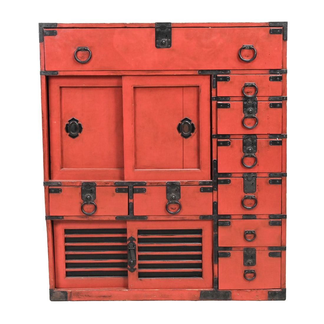 A Japanese Red Lacquered Tansu Cabinet (1 of 2)