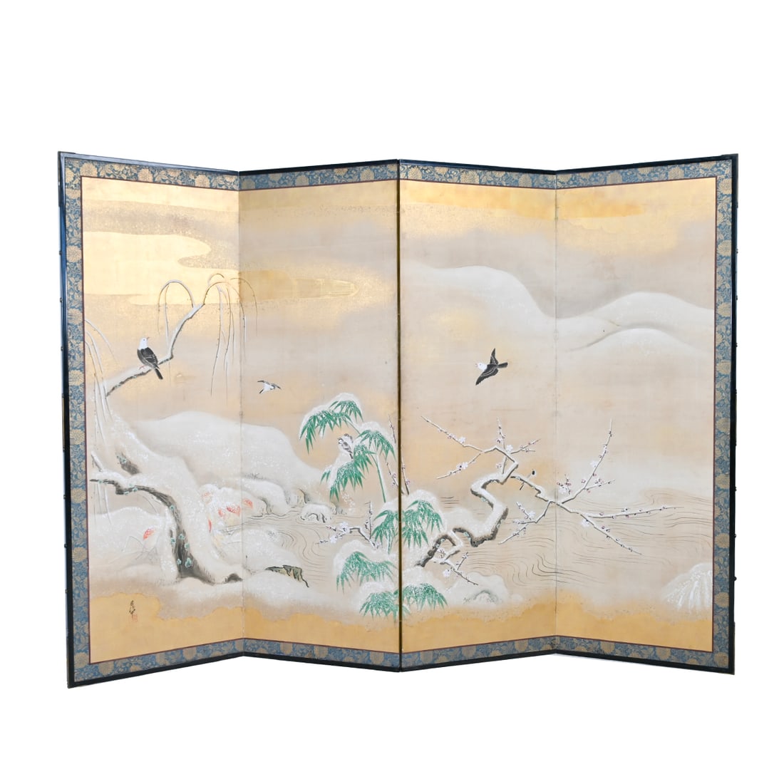 Large Japanese Four-Panel Screen, 'Blossoms and Birds' (1 of 3)