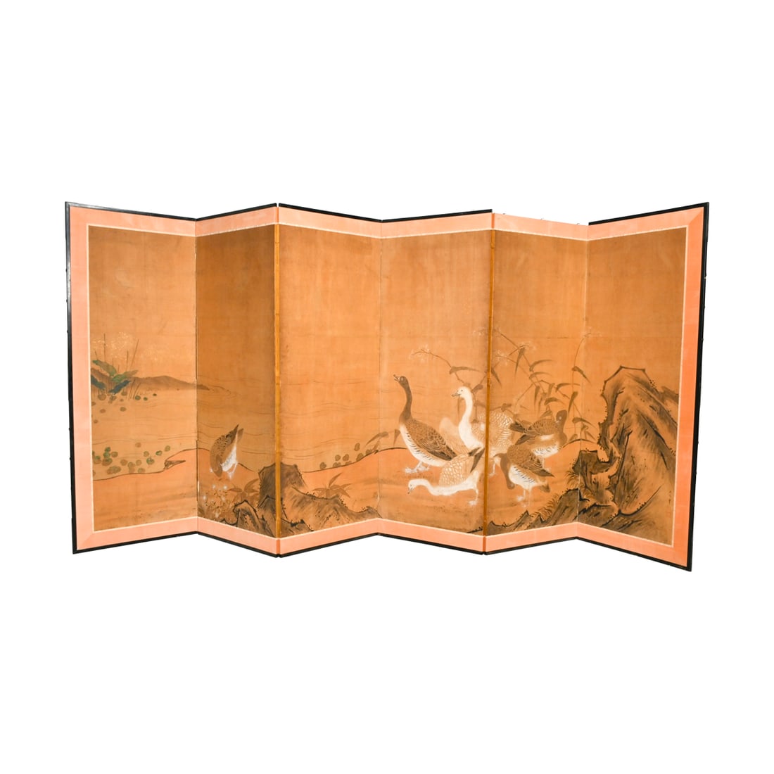 A Japanese Six-Panel Folding Screen, 'Ducks' (1 of 3)