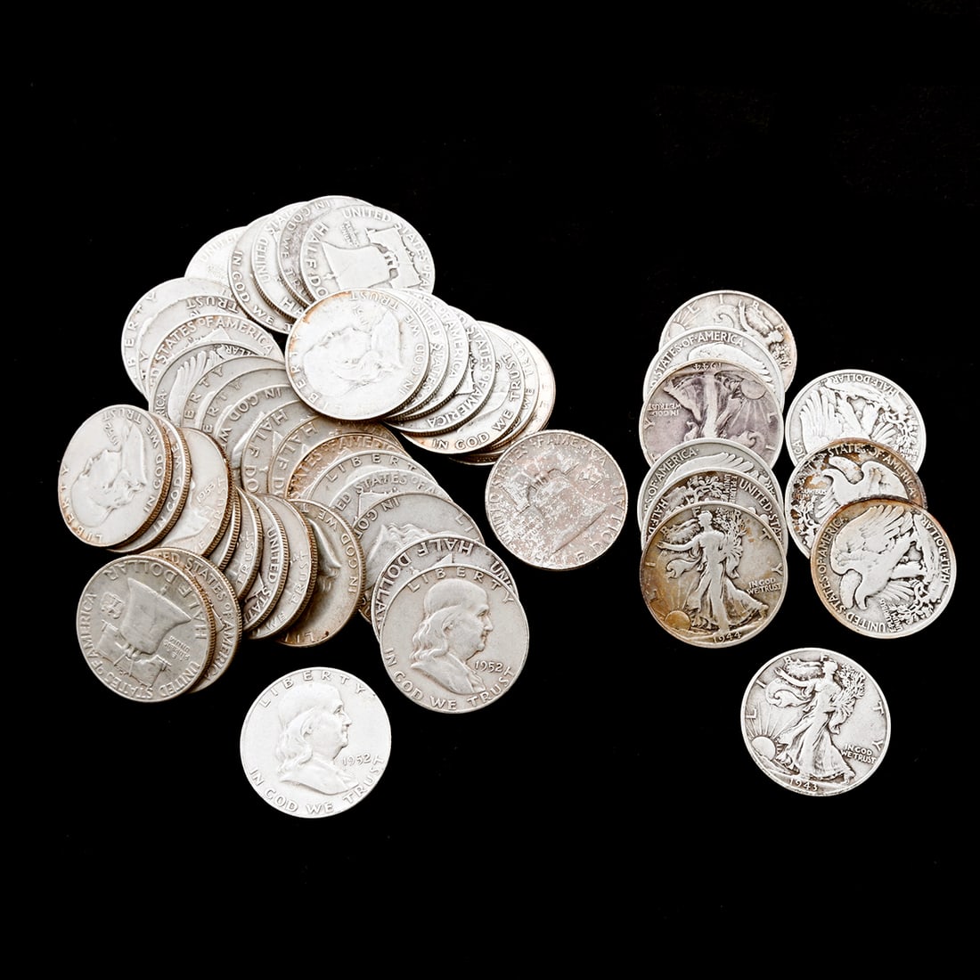 US Silver Half Dollars(52) Including Liberty Walking. (1 of 1)