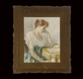 PERCIVAL DE LUCE "Solitaire": PERCIVAL DE LUCE (American 1847-1914) "Solitaire" Watercolor on paper. Sight: 19.50 x 15.50 inches/ 49.5 x 39.4 centimeters. Signed upper left "Percival De Luce" Frame: 28.75 x 24.75 inches/ 73 x 62.9