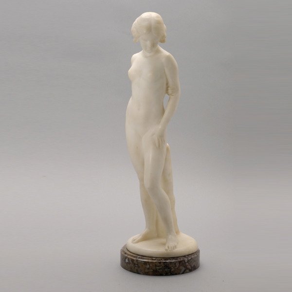 Alabaster Nude Figure of Woman, Fritz Kochendorfer: Fritz Kochendorfer (German 1871-1942) Alabaster Nude Figure of Woman {Height with base 19 inches}