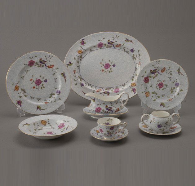 Crown Staffordshire China Service (66): Crown Staffordshire China Service: eighteen dinner plates (diameter 10 1/4 inches); nine soup bowls; eleven salad plates (diameter 8 1/4 inches); seven bread plates; seven tea cups and ten saucers; a