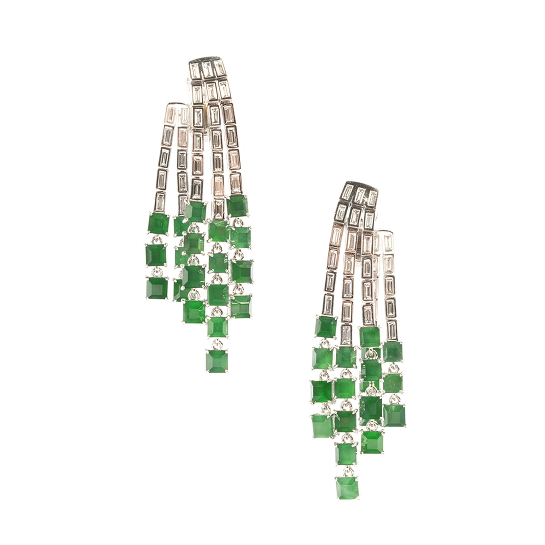 Pair of Jadeite Jade, Diamond, 18k White Gold Earrings. (1 of 4)