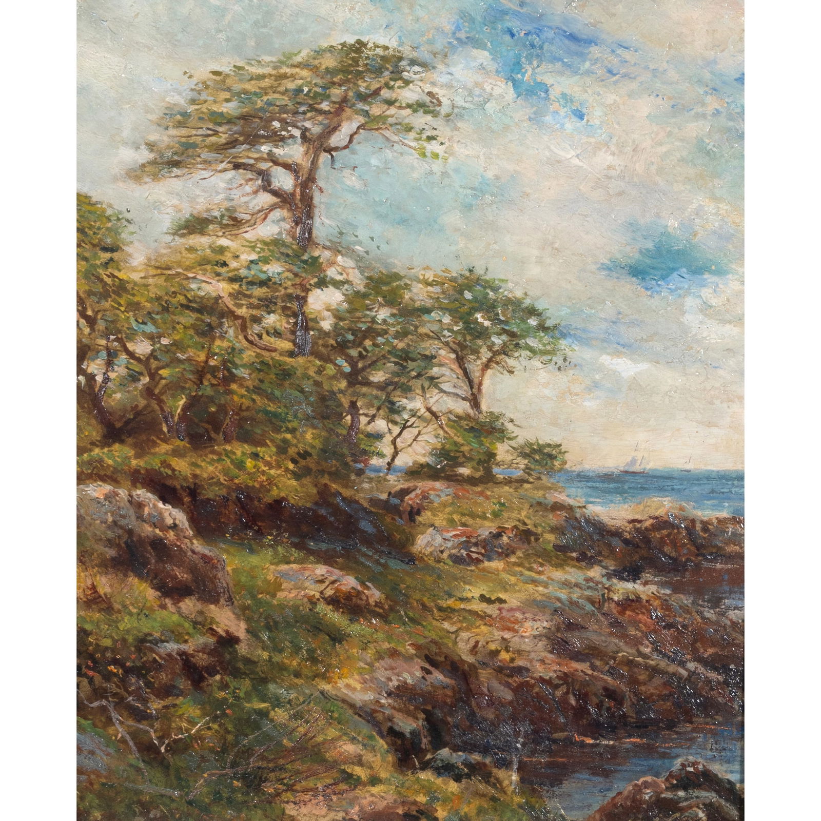 Charles Harold Davis, Off Cape Cod, oil: CHARLES HAROLD DAVIS (American, 1856-1933), Off Cape Cod, oil on board, (approximate dimensions - board (sight): 17 1/8 x 14 inches); unsigned. Condition: Surface dust, varnish aging, darkened pigment