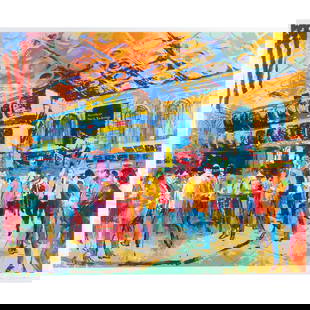 LeRoy Neiman, The American Stock Exchange, serigraph: LEROY NEIMAN (American, 1921-2012), "The American Stock Exchange," serigraph, (approximate dimensions - image: 30 1/4 x 37 3/4 inches, sheet (sight): 32 1/4 x 39 inches); edition lower left 296/375, s