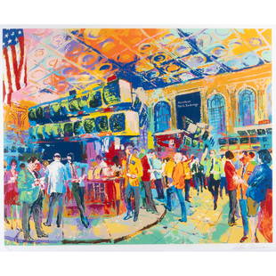 LeRoy Neiman, The American Stock Exchange, serigraph: LEROY NEIMAN (American, 1921-2012), "The American Stock Exchange," serigraph, (approximate dimensions - image: 30 1/4 x 37 3/4 inches, sheet (sight): 32 1/4 x 39 inches); edition lower left 296/375, s