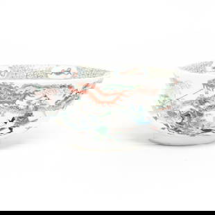 Chinese Famille Verte Porcelain 'Warriors' Bowl: Chinese Famille Verte Porcelain 'Warriors' Bowl. Finely enamelled on the exterior with a continuous scene with a group of warriors on horseback and on foot in a mountainous landscape engaged in combat
