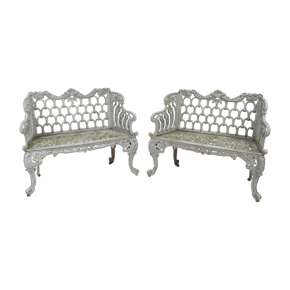 Pair of American Painted Cast Iron Garden Benches (1 of 3)