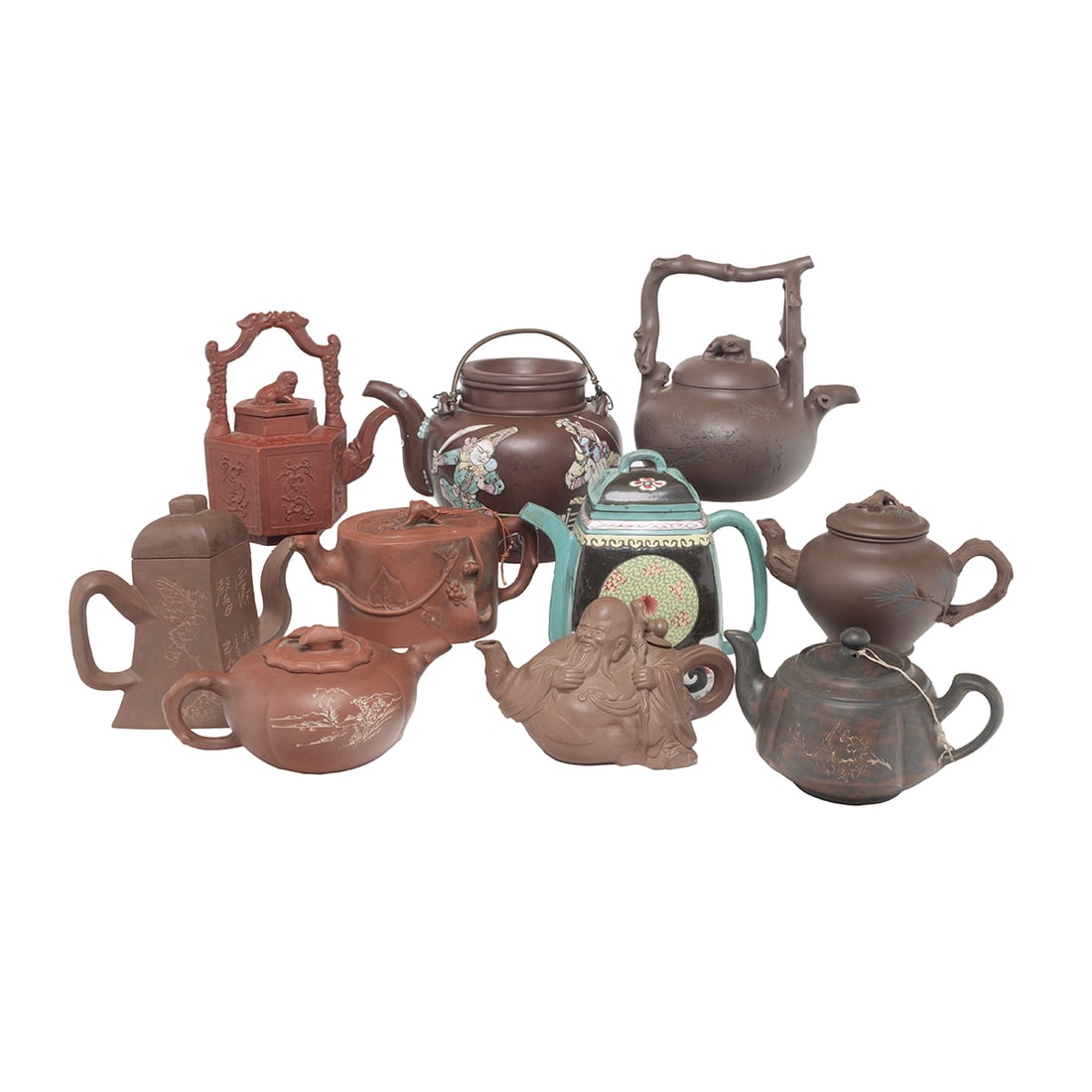 Large Group of Ten Chinese Zisha Yixing Teapots (1 of 4)