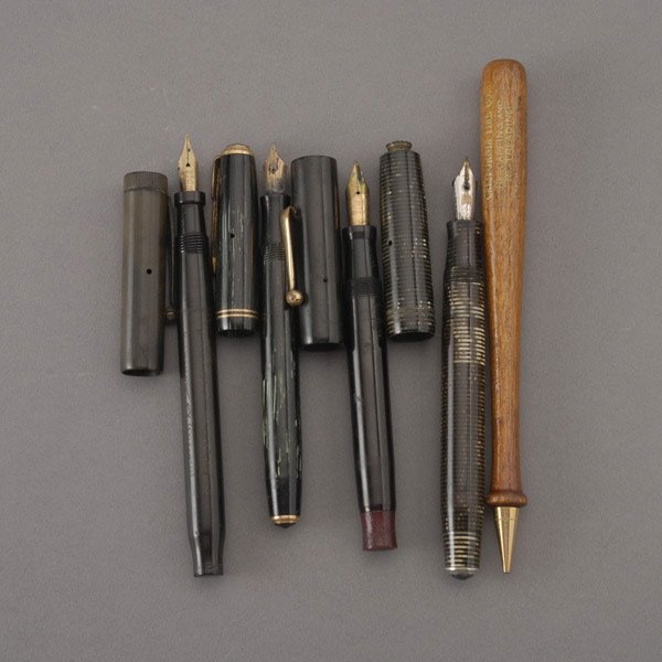 Four Vintage Fountain Pens and a Mechanical Pencil: Four Vintage Fountain Pens and a Mechanical Pencil (5): including three Parkers; a Dunhill {Average length 5 1/2 inches}