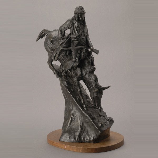 After Frederic Remington, Outlaw, Bronze: After Frederic Remington, Outlaw, 70 of 1000 edition, 1981, bronze, Greenwich Museum Collection {Height without base 21 1/2 inches; length 15 inches}