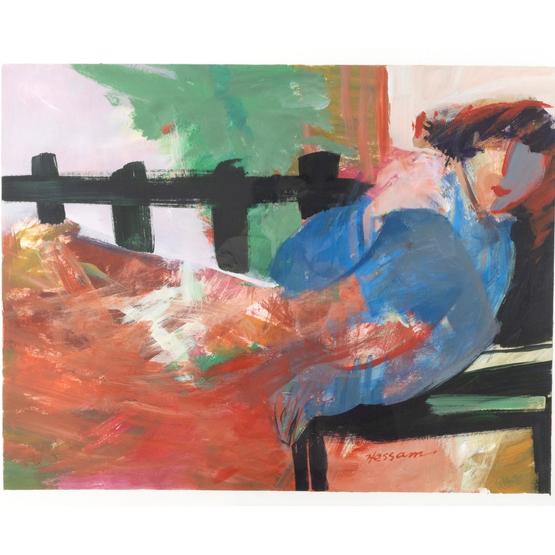 Hessam Abrishami, Reclining Woman, acrylic: HESSAM ABRISHAMI (Iranian, b. 1951), Reclining Woman, circa 1990s, acrylic on paper, (approximate dimensions - image (sight): 20 x 26 inches, sheet (sight): 22 x 28 inches); signed lower right. Condit