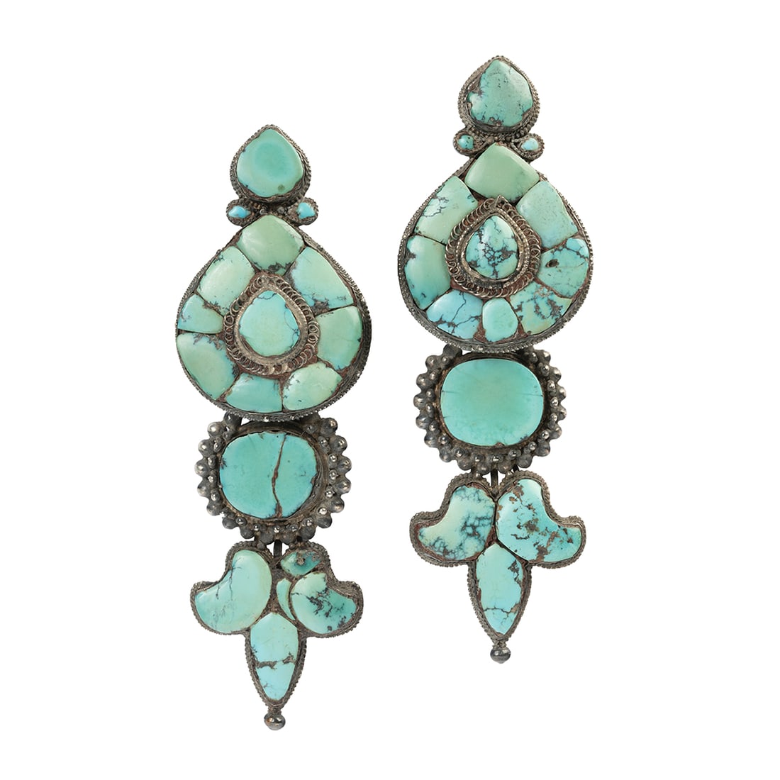 Pair of Tibetan Turquoise, Silver Ear Cuffs. (1 of 4)