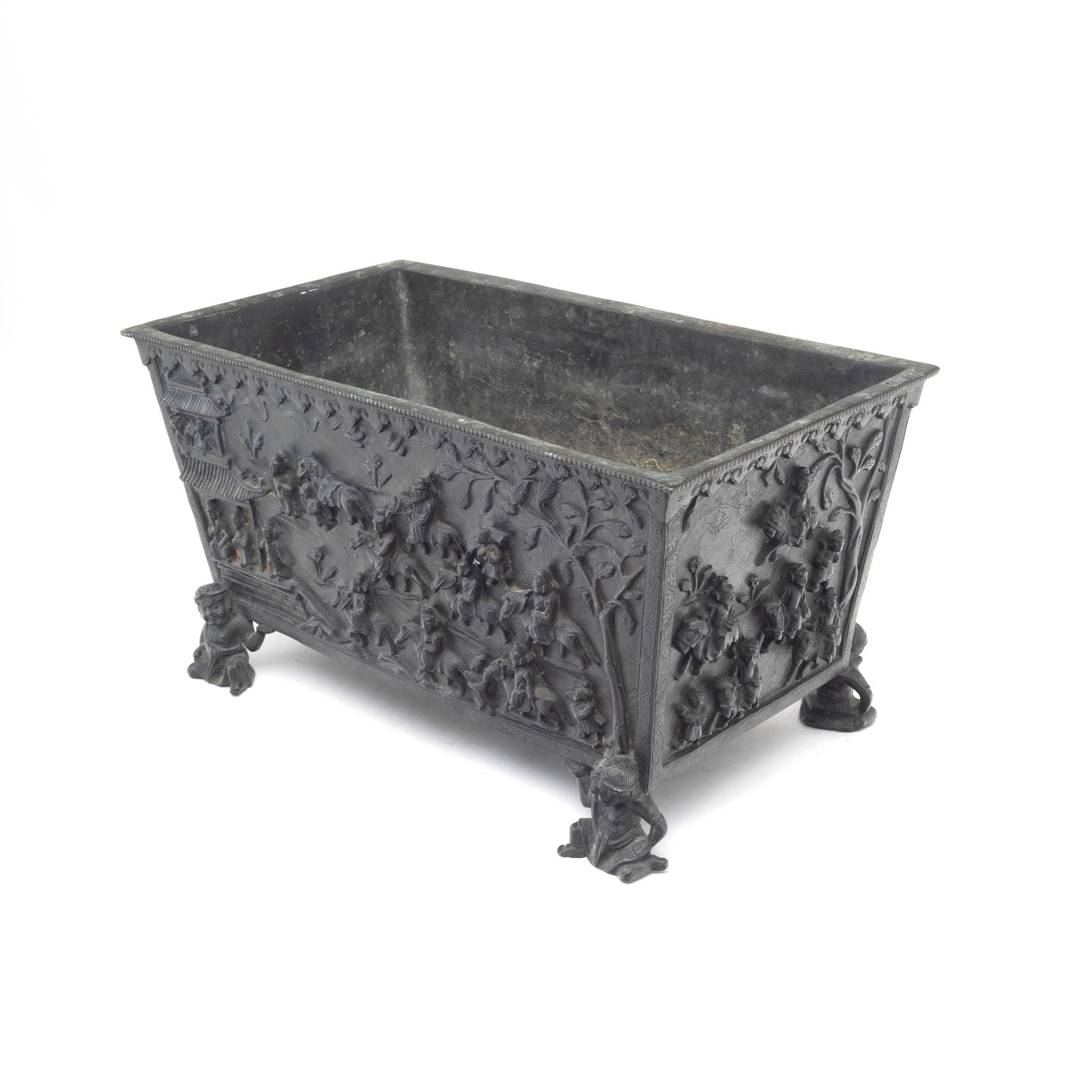 A Chinese Rectangular Bronze Relief Censer (1 of 3)