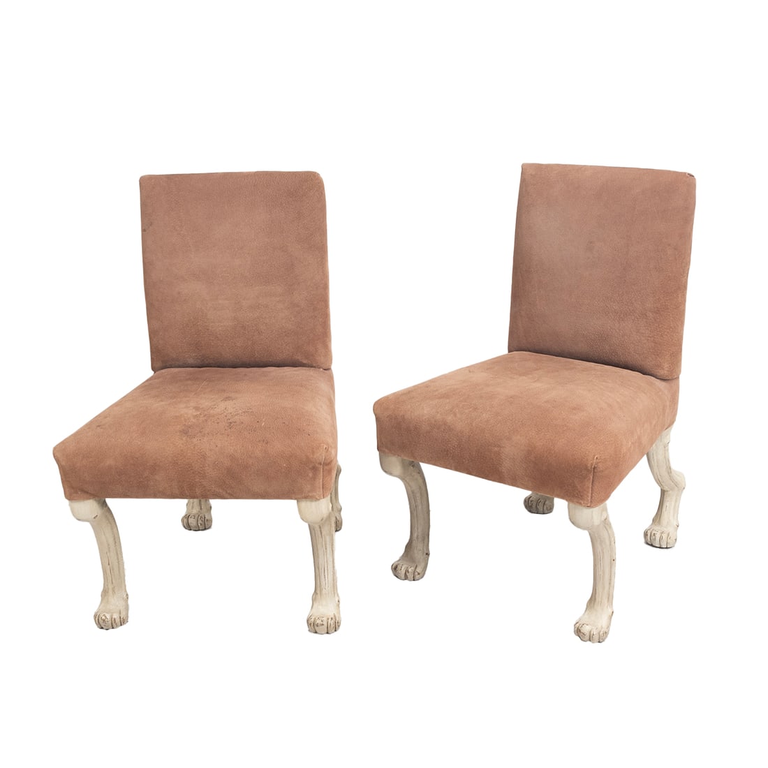 Pair of Brown Suede Upholstered Side Chairs on Paw Feet (1 of 3)