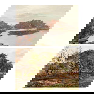 Sidney Richard Percy, Two Landscapes, oil: SIDNEY RICHARD PERCY (British, 1821-1886), "River Orbro, N. Wales," 1868, and "Nr. Maenturog." 1869, two oils on board, (approximate dimensions - board (each): 10 x 15 inches); signed and dated to bot