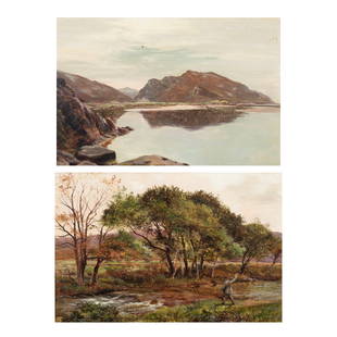 Sidney Richard Percy, Two Landscapes, oil: SIDNEY RICHARD PERCY (British, 1821-1886), "River Orbro, N. Wales," 1868, and "Nr. Maenturog." 1869, two oils on board, (approximate dimensions - board (each): 10 x 15 inches); signed and dated to bot