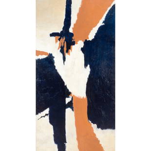 Style of Clyfford Still, Abstract Composition, oil: Style of CLYFFORD STILL (American, 1904-1980), Abstract Composition, mixed media and oil on canvas, impasto, (approximate dimensions - canvas: 6 x 3 feet), unsigned. Condition: Surface dirt/dust, craq