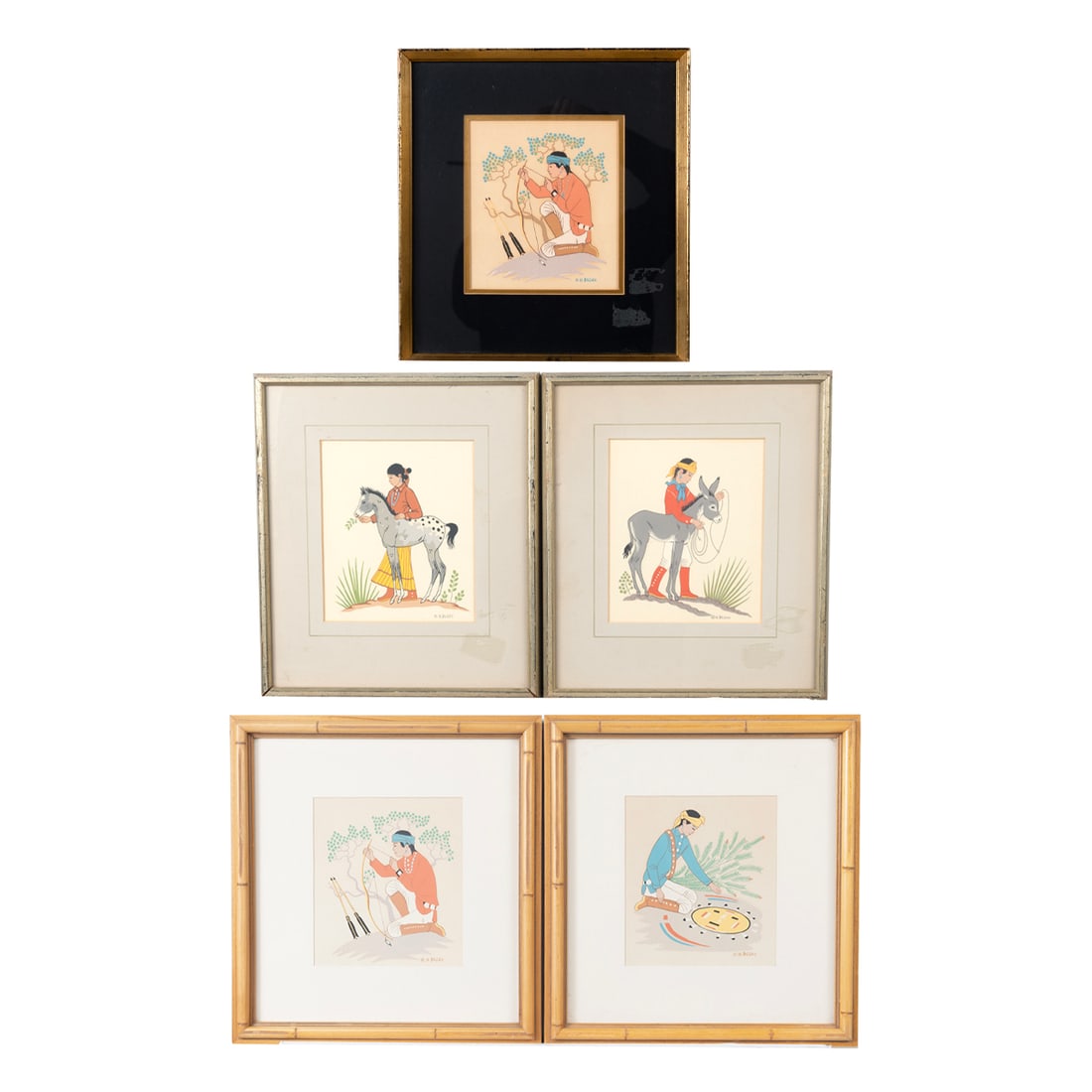 Harrison Begay, Navajo children, five silkscreens: HARRISON (HASKAY YAHNE YAH) BEGAY (Navajo, 1917-2012), Navajo Children, five silkscreens, (approximate dimensions - sheet (sight/each): 6 to 6 1/8 x 5 1/4 inches); signature in plate lower right to al