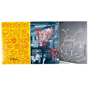 Art in Transit, Keith Haring, two signed book pages: ART IN TRANSIT, a book cover illustration and book page, featuring art by KEITH HARING (American, 1958-1990), signed; photos by Tseng Kwong Chi (American, 1950-1990); (approximate dimensions - sheet (