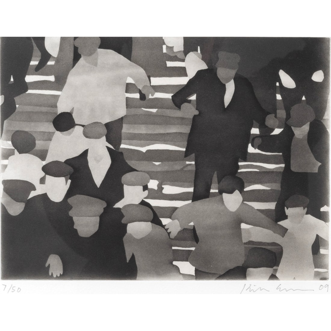 Kota Ezawa, Stairs, aquatint: KOTA EZAWA (American/German, born 1969), "Stairs," 2009, spitbite aquatint on Somerset White paper, (approximate dimensions - image: 61/2 x 9 inches, sheet: 14 1/2 x 16 inches); edition 7 of 50 lower