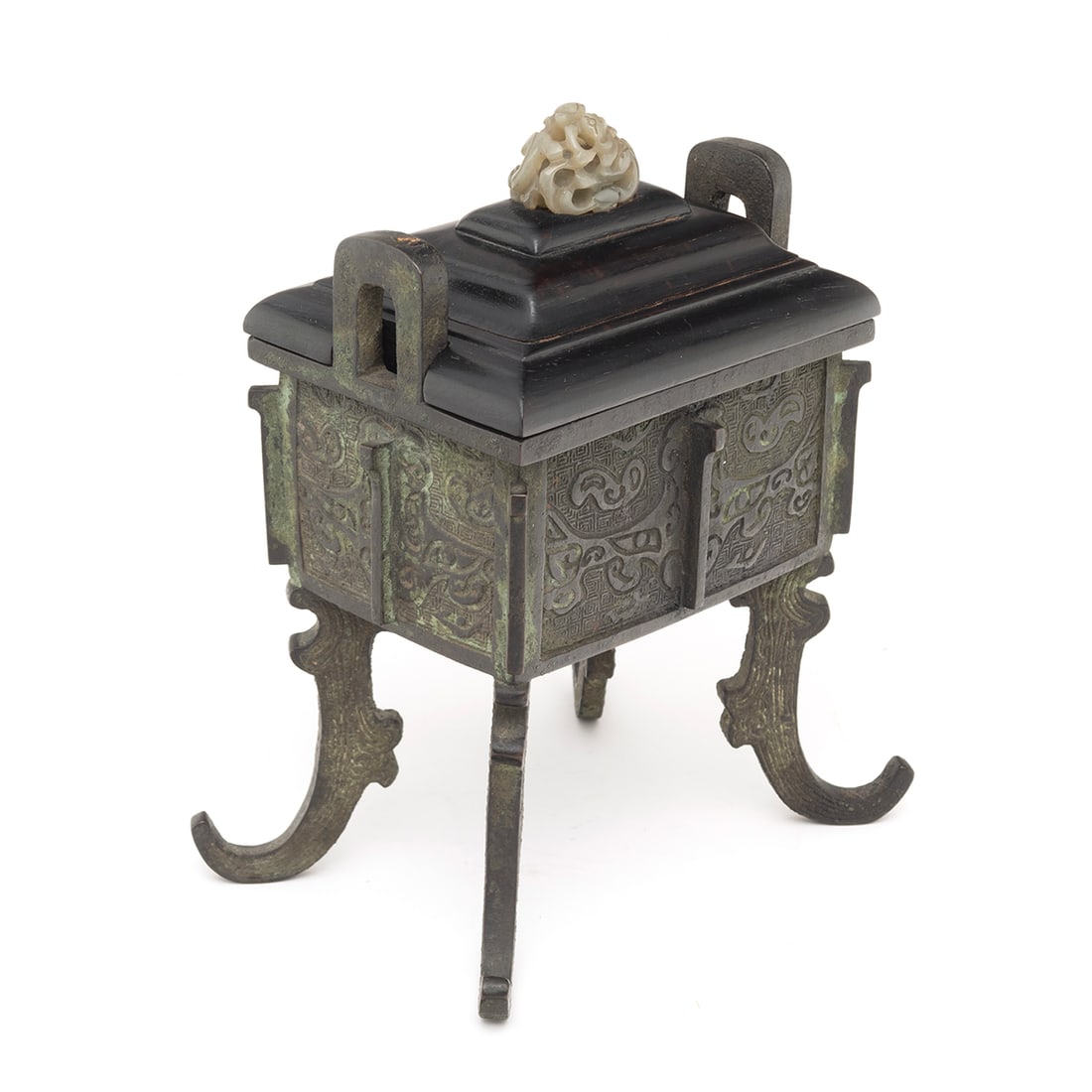 A Bronze Censer and Cover, 'Fang Ding' (1 of 3)