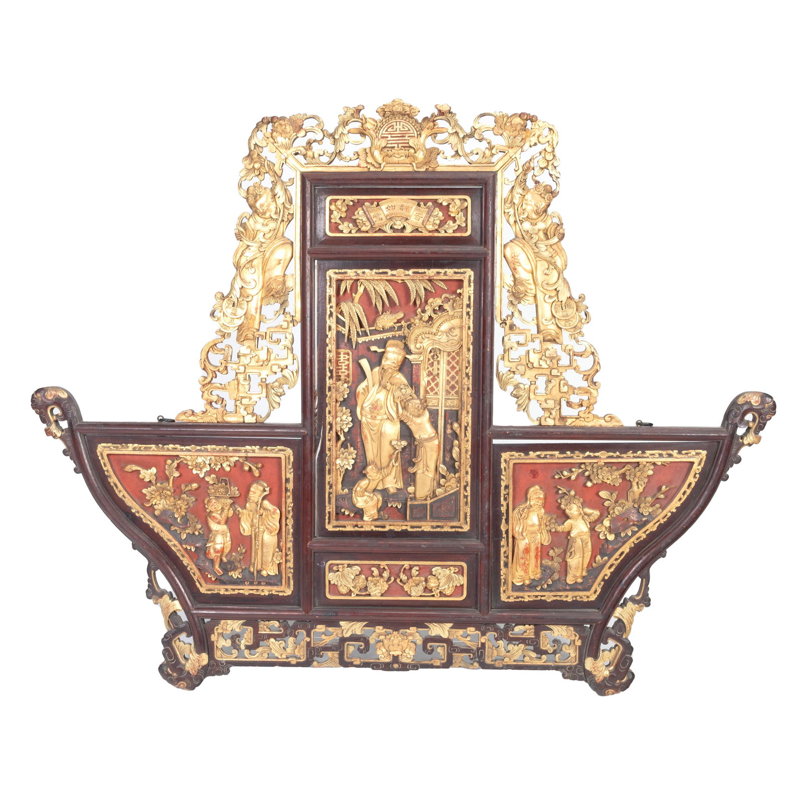 A Large Chinese Carved Figural Wood Panel (1 of 4)