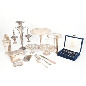 Sterling Hollowware and Faux Faberge Desk Items