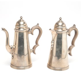 Queen Anne Style Sterling Tea Pot and Hot Water Pot