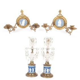 Paired Wedgwood Lusters and Sconces