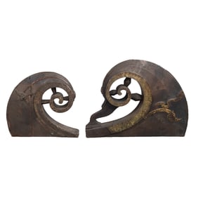 Pair of Carved Wood Brass Clad Architectural Brackets