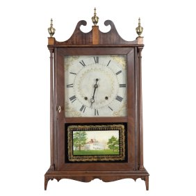 Elisha Neal Mahogany Pillar and Scroll Mantel Clock
