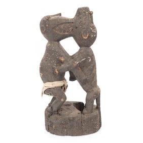 African Carved Wood Encrusted Figural Group, Poss Dogon