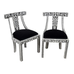 Pair of Anglo-Indian Ebonized Bone Inlaid Side Chairs