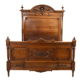 Louis XVI Style Carved Walnut Bed