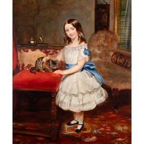 Attri. William Nicholas, Portrait of Girl with Cat, oil